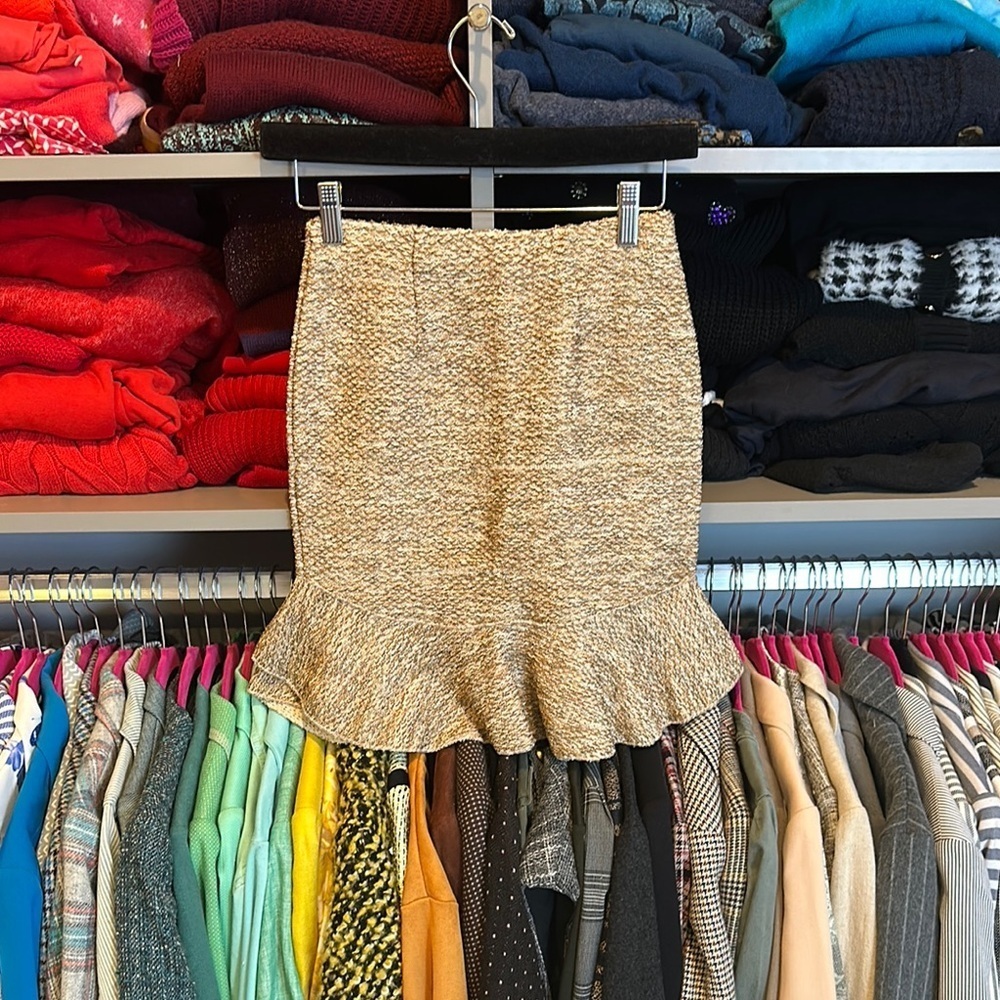 ASOS brown/white/gold metallic threads elastic waistband skirt size 2